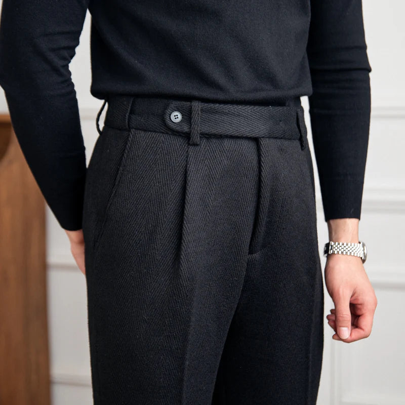 Giovanni Wool Herringbone Trousers