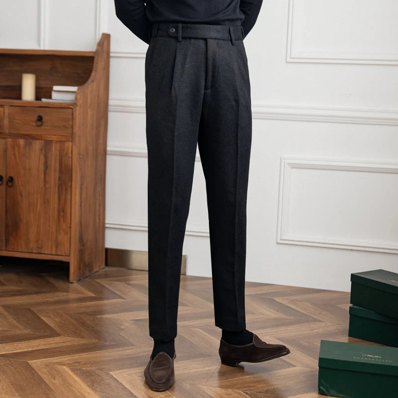 Giovanni Wool Herringbone Trousers